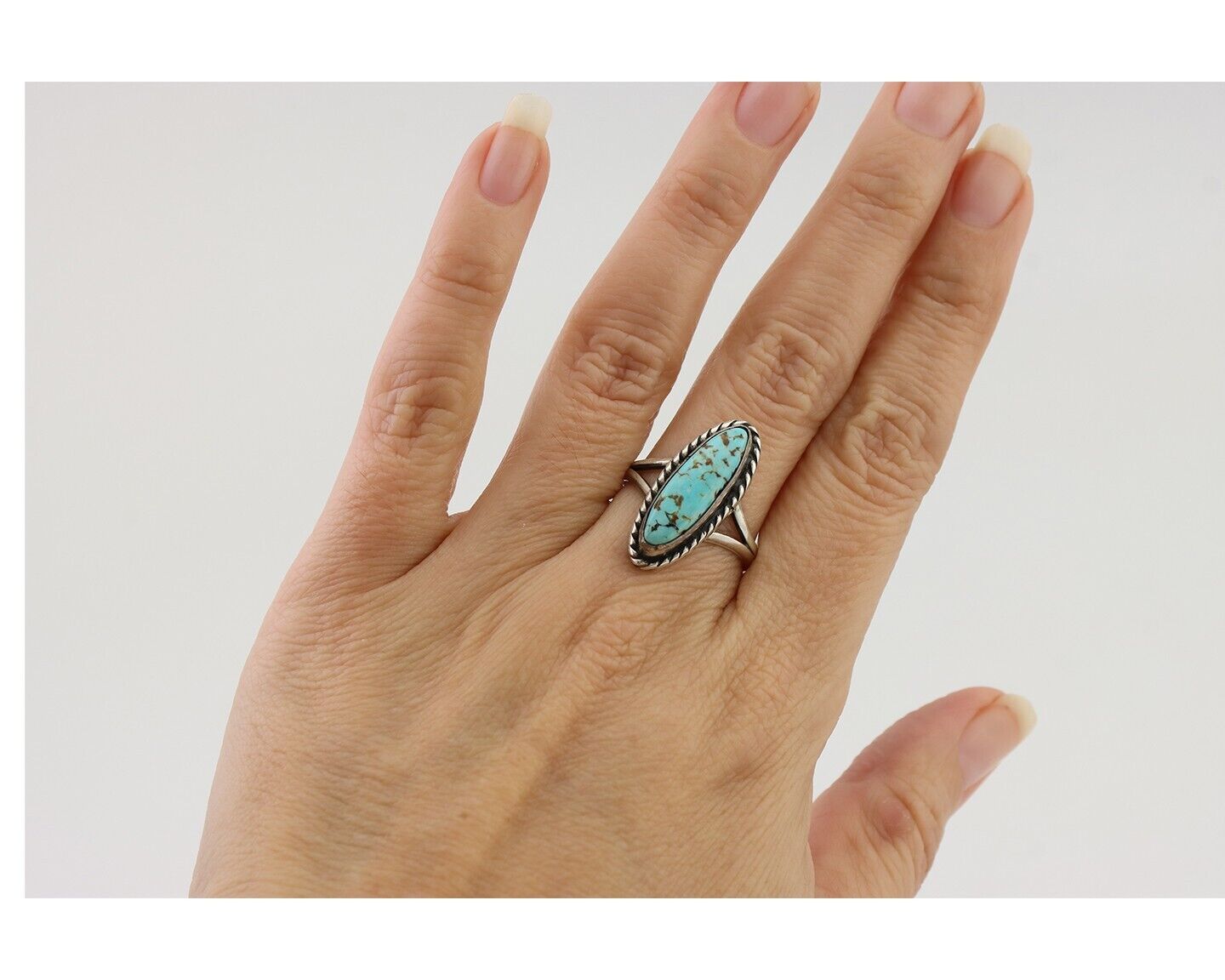 Navajo Handmade Ring 925 Silver Kingman Turquoise Size 8.0 C.80's
