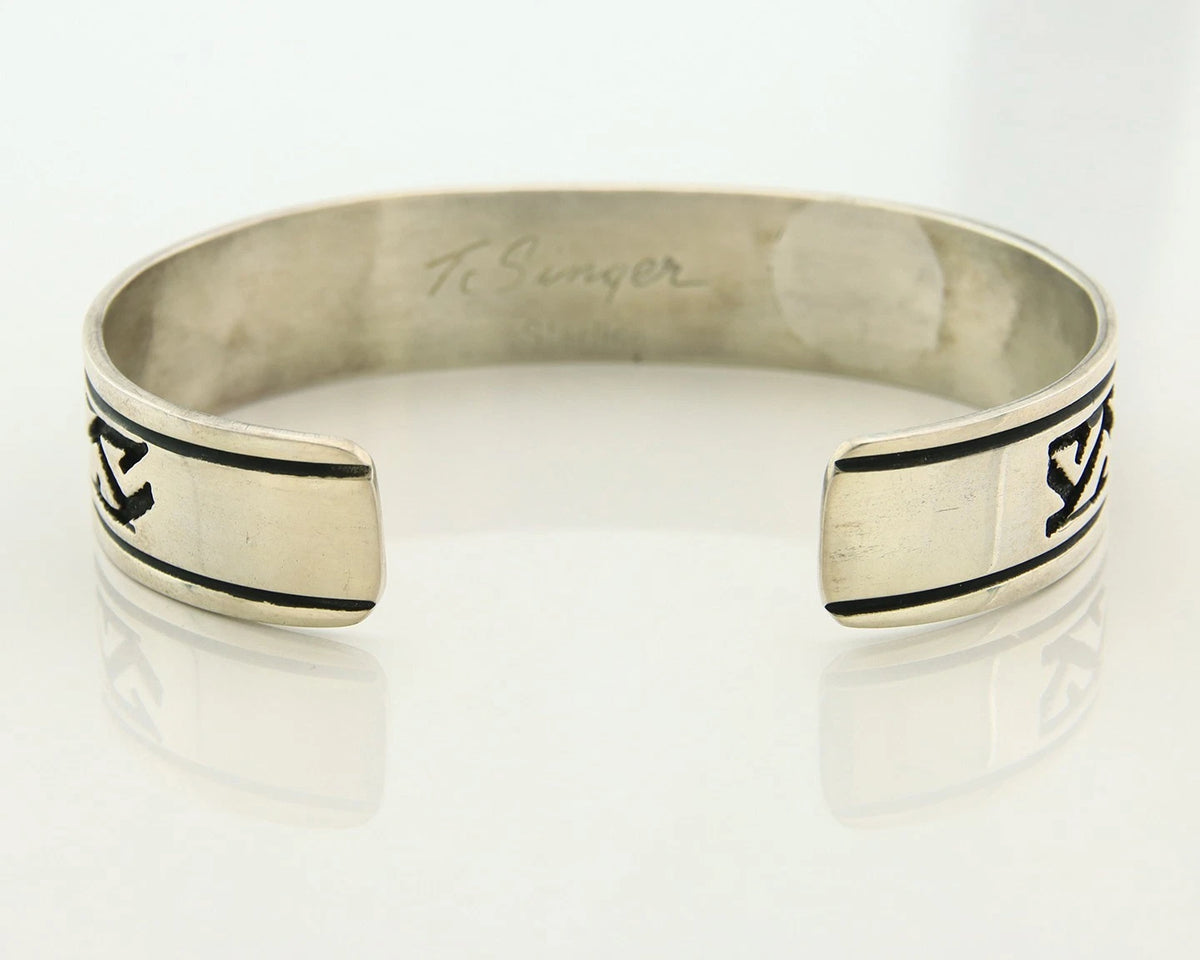 Navajo Cuff Bracelet 925 Sterling Silver Vintage Hand Stamped Signed T Singer