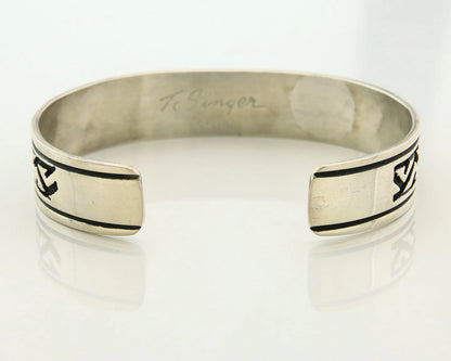 Navajo Cuff Bracelet 925 Sterling Silver Vintage Hand Stamped Signed T Singer