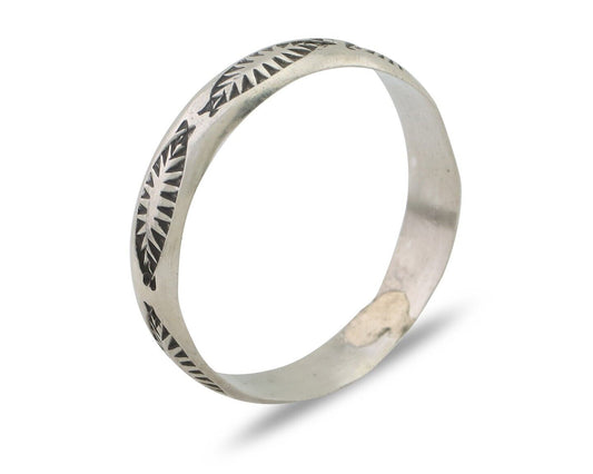 Navajo Hand Stamped Band 925 Silver 5.0 mm Signed Larry Chavez Size 11.75 C.80's