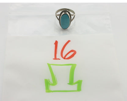 Navajo Ring .925 Silver Natural Blue Turquoise Native American Signed C.80's