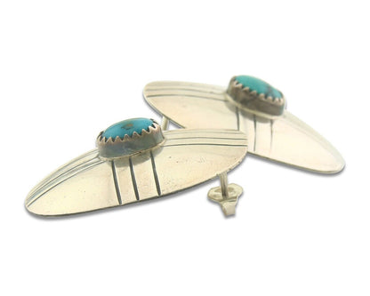 Navajo Earrings 925 Silver Handmade Concho Natural Turquoise Native Artist C80s