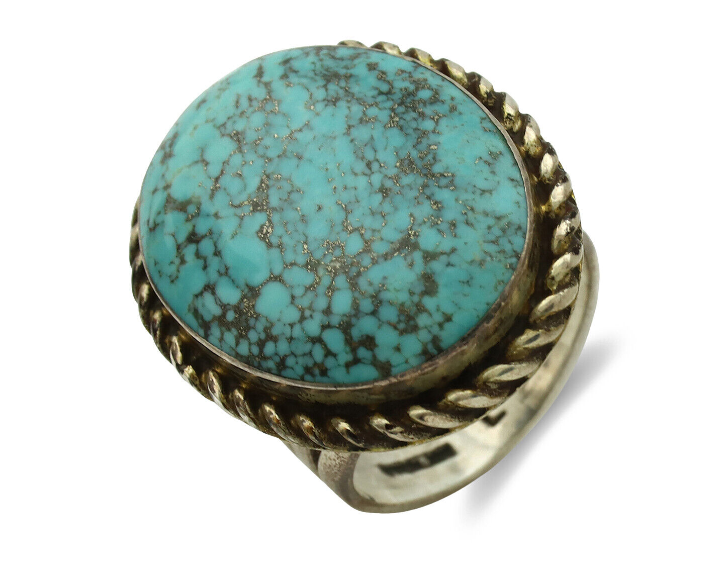 Navajo Ring .925 Silver Blue Spiderweb Turquoise Signed LD C.1980's