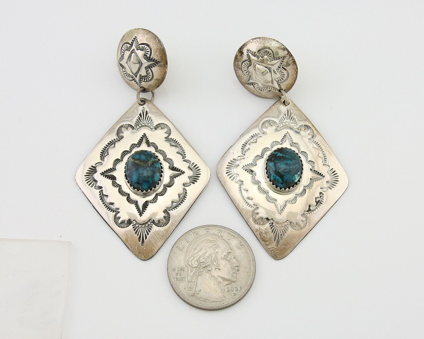 Navajo Dangle Earrings 925 Silver Natural Blue Turquoise Artist Signed LS C.80's