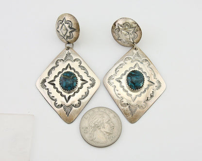 Navajo Dangle Earrings 925 Silver Natural Blue Turquoise Artist Signed LS C.80's