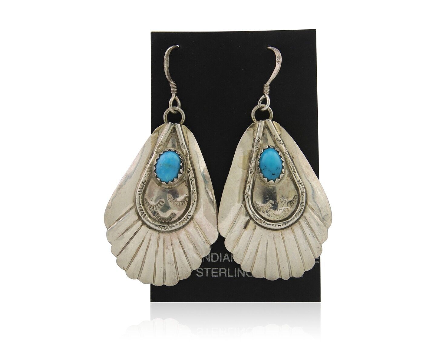 Navajo Earrings 925 Silver Turquoise Artist Signed Dean Brown C.80's