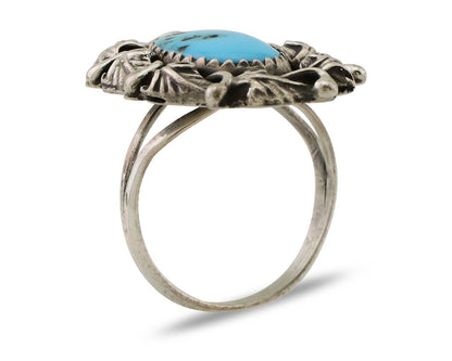 Navajo Handmade Ring 925 Silver Blue Turquoise Native American Artist C.80's