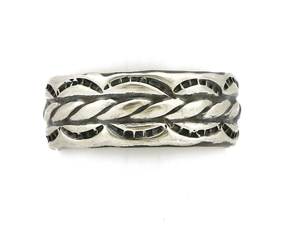Navajo Ring .925 Silver Handmade Hand Stamped 3 Row Rope Band C.1980s Size 10.75