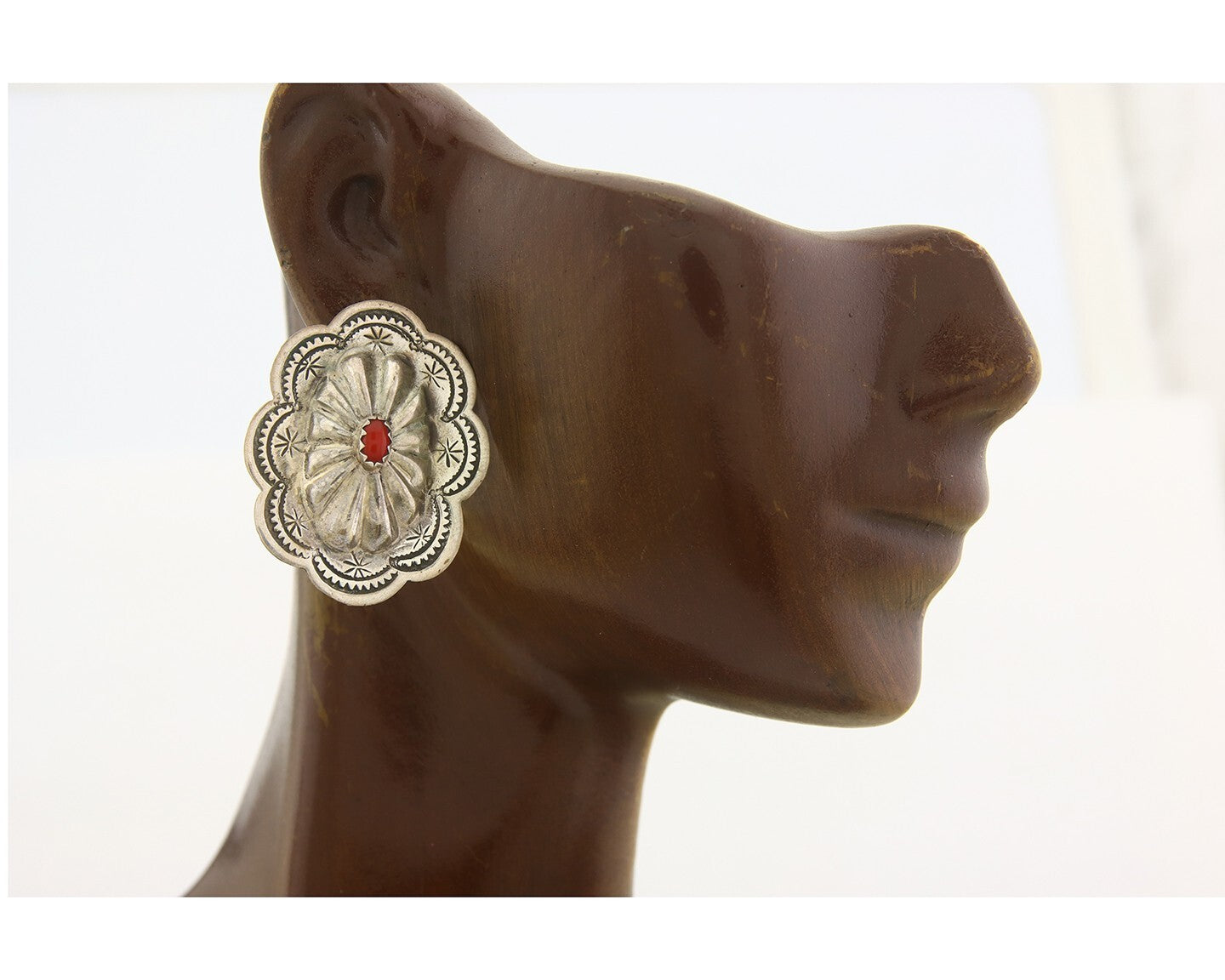 Navajo Earrings 925 Silver Natural Coral Native American Artist C.80's