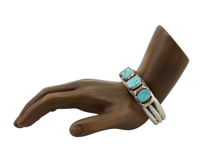 Navajo Cuff Bracelet 925 Silver Natural Blue Turquoise Signed M Montoya C.80's