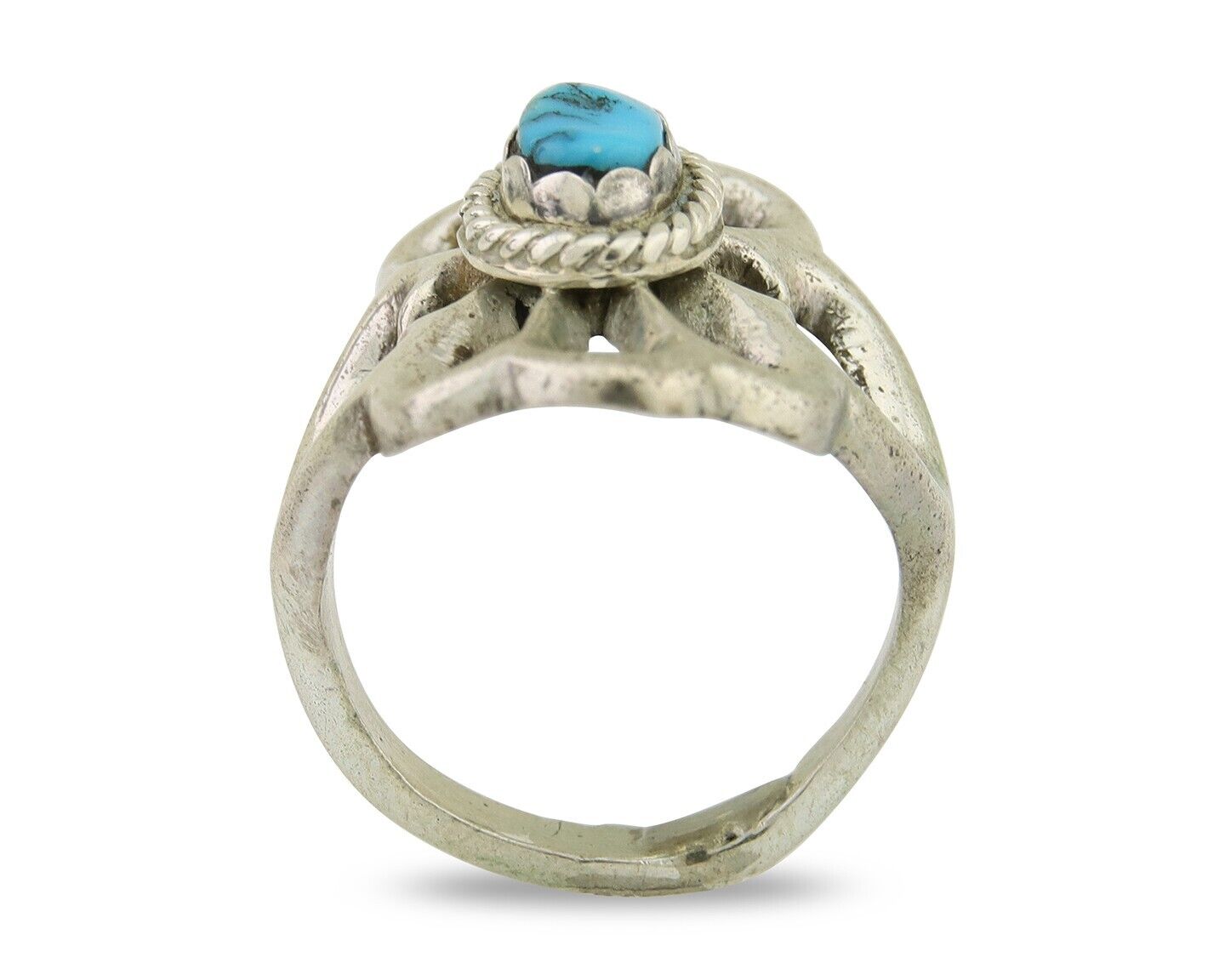 Navajo Sand Cast Ring 925 Silver Sleeping Beauty Turquoise Artist C.80's