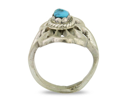 Navajo Sand Cast Ring 925 Silver Sleeping Beauty Turquoise Artist C.80's