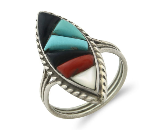 Vintage Zuni Ring 925 Sterling Silver Natural Gemstone Signed R & GT Size 7.0
