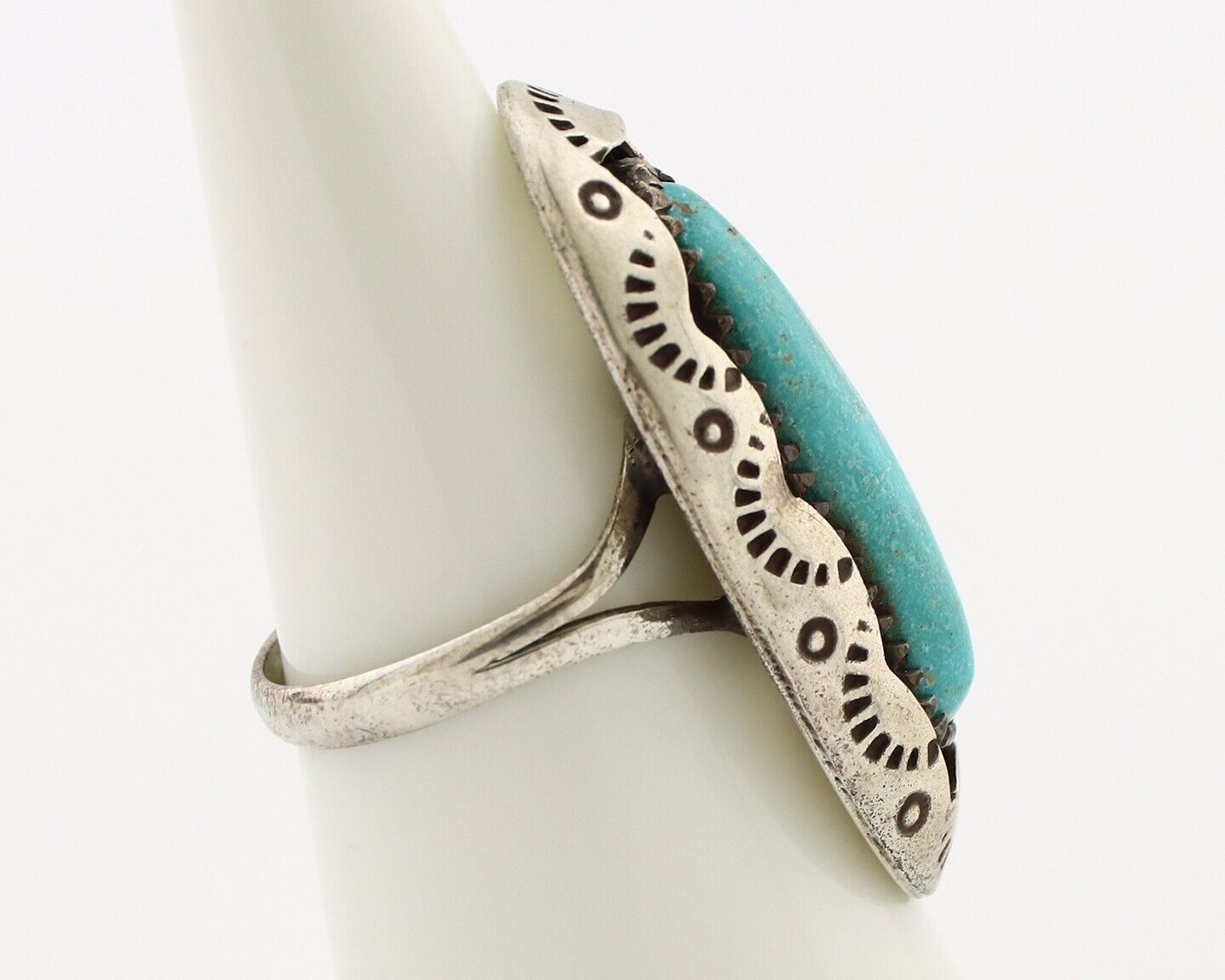 Navajo Ring 925 Silver Natural Kingman Turquoise Native American Artist C.80's