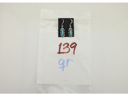 Navajo Dangle Earrings 925 Silver Blue Turquoise Artist Signed Square C.80's