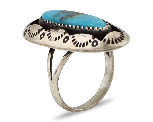 Navajo Ring 925 Silver Natural Kingman Turquoise Native American Artist C.80's