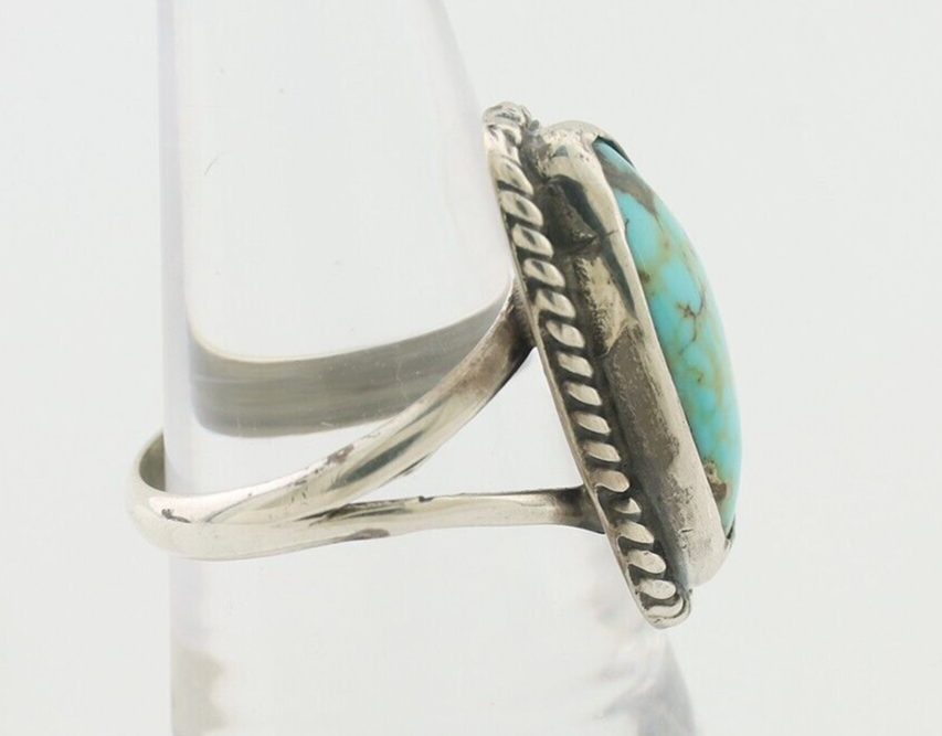 Navajo Ring 925 Silver Blue Gem Turquoise Artist Signed Rabbit Stick C.80's