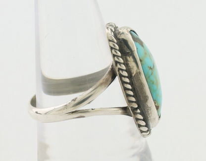 Navajo Ring 925 Silver Blue Gem Turquoise Artist Signed Rabbit Stick C.80's