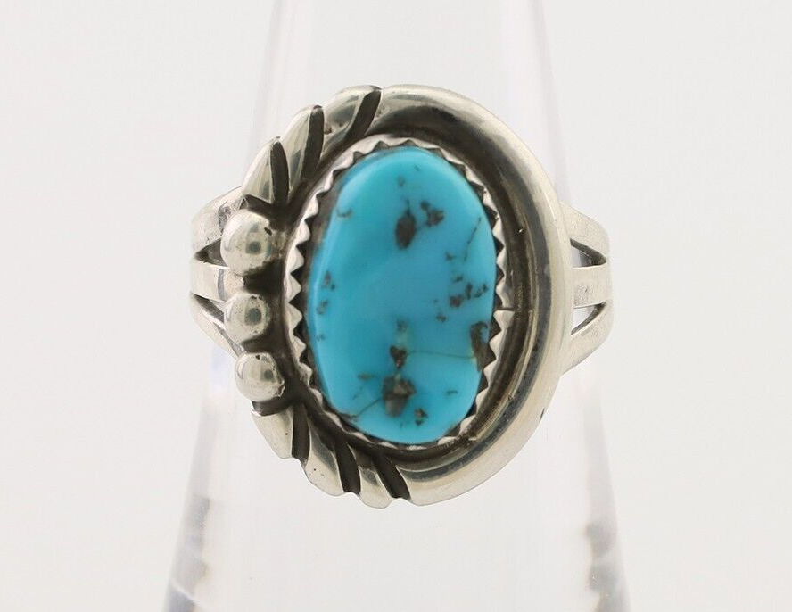 Navajo Ring 925 Silver Sleeping Beauty Turquoise Native American Artist C.80's