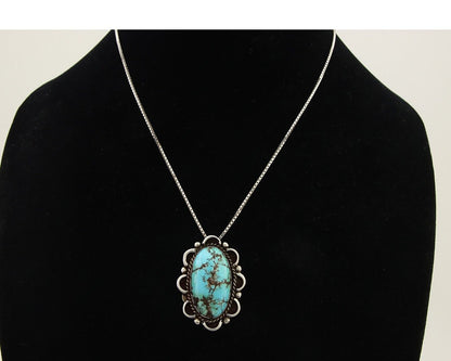 Navajo Necklace 925 Silver Natural Blue Turquoise Native American Artist C.80's