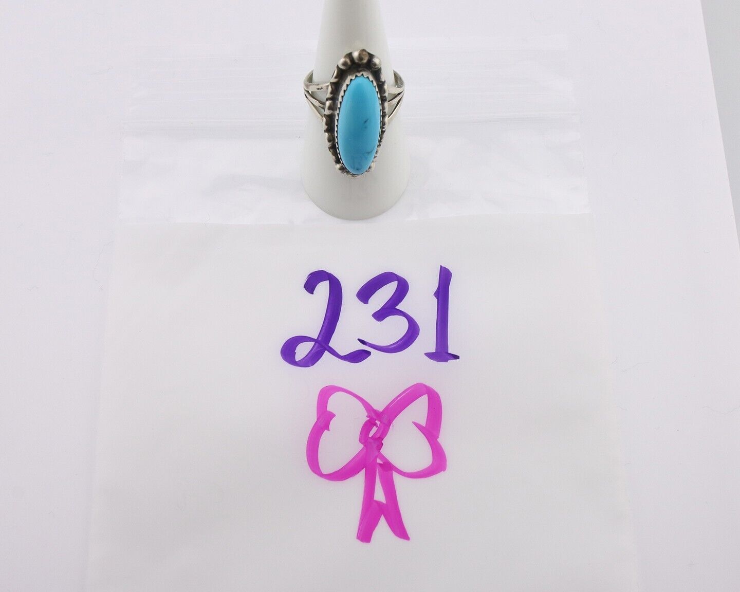 Navajo Ring .925 Silver Sleeping Beauty Turquoise Signed SkyStone Creations C80s