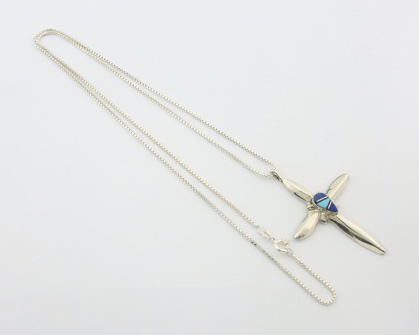 Navajo Cross Necklace Sterling Silver Authentic Natural Gemstones Signed M