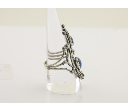 Navajo Ring 925 Silver Natural Denim Lapis Artist Signed Prairie Fire C.80's