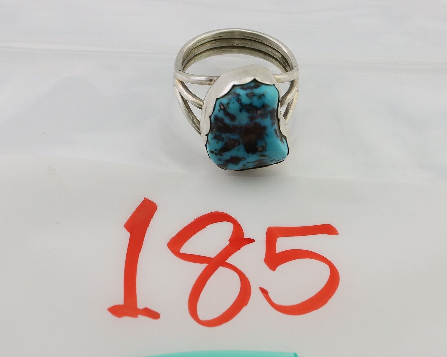 Navajo Ring 925 Silver Natural Blue Turquoise Signed Tony Guerro C.80's