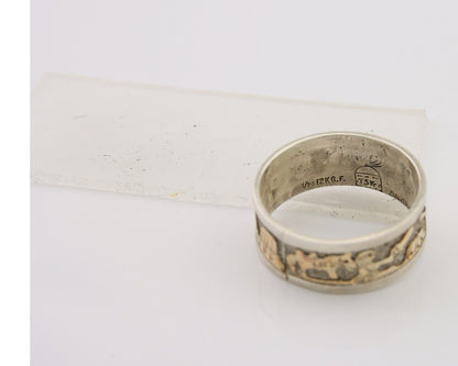 Men Navajo Handmade Ring 925 Silver & Gold Signed Tom & Sylvia Kee C.80's