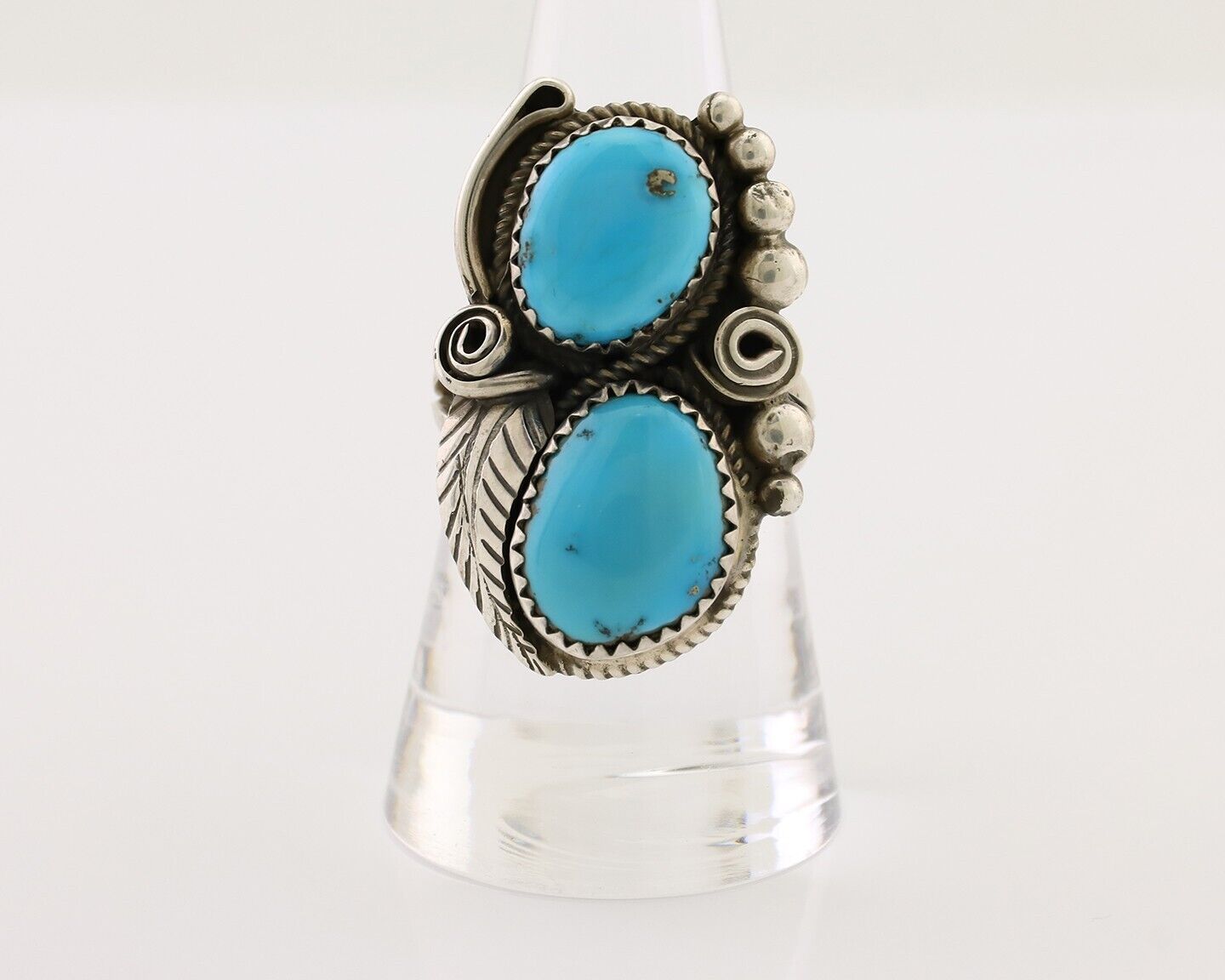 Navajo Handmade Ring 925 Silver Natural Tuquoise Artist Signed JM C.80's