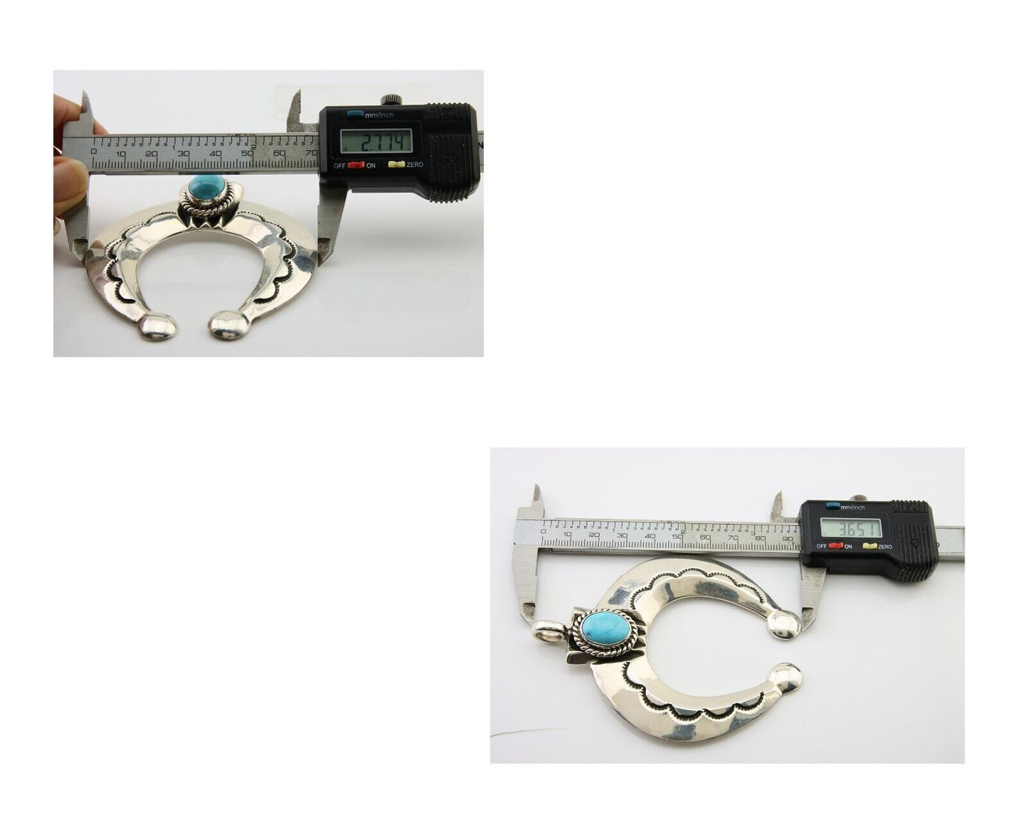 Navajo Naja Pendant 925 Silver Turquoise Heavy Hand Stamped Native Artist C.80's