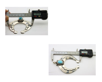 Navajo Naja Pendant 925 Silver Turquoise Heavy Hand Stamped Native Artist C.80's