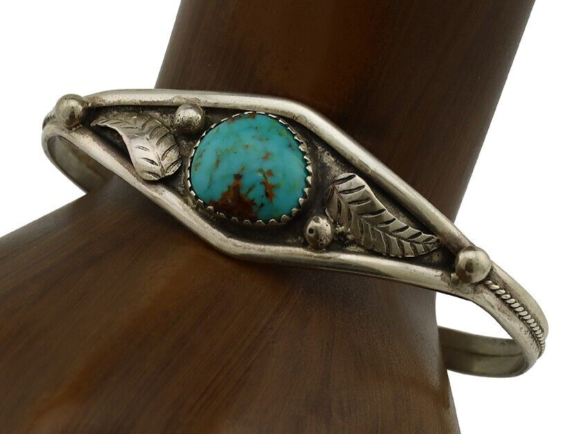 Navajo Bracelet 925 Silver Kingman Turquoise Native American Artist C.80's