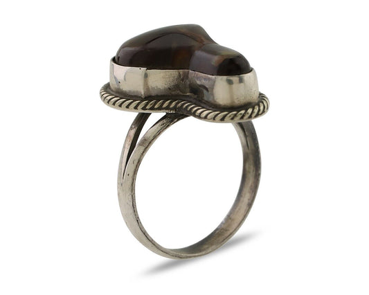 Navajo Handmade Ring 925 Silver Natural Fire Opal Native Artist Size 6.5 C.80's