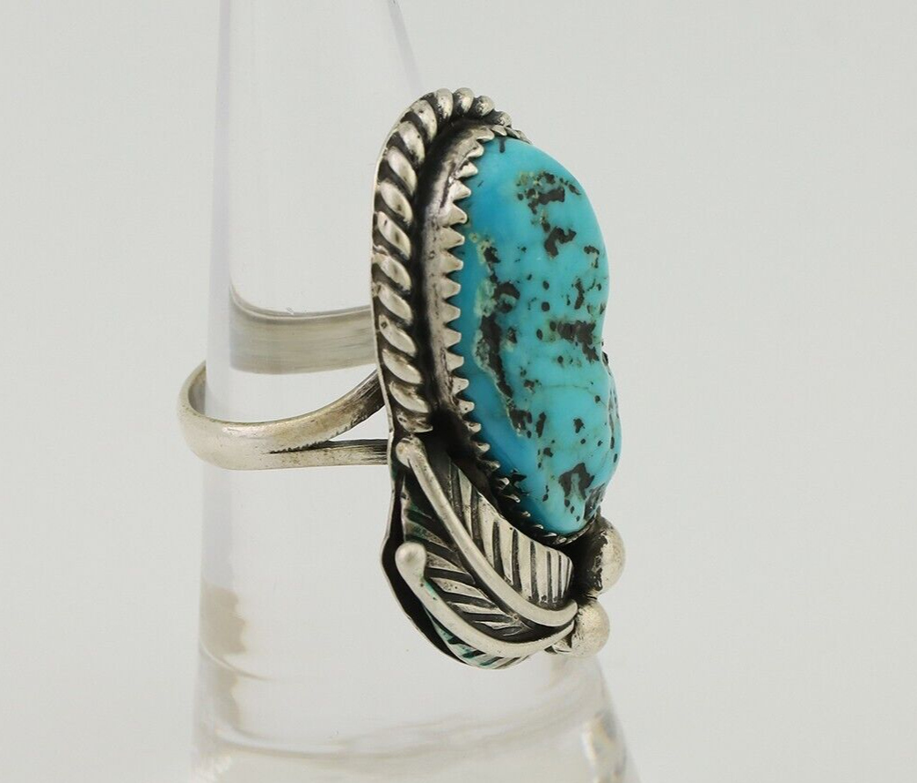Navajo Ring 925 Silver Natural Blue Turquoise Native American Artist C.80's