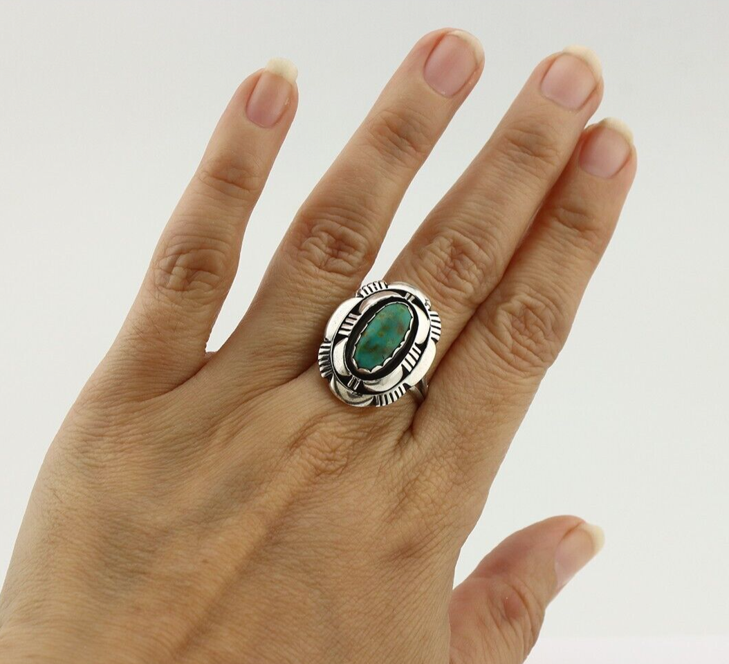 Navajo Ring 925 Silver Turquoise Artist Signed Leonard & Marian Nez C.80's