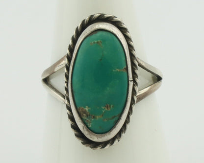 Navajo Ring .925 Silver Natural Green Kingman Turquoise Native Signed C.80's
