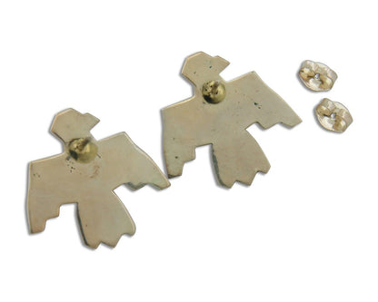 Navajo Thunderbird Earrings 925 Silver Natural Red Coral Native Artist C.80's