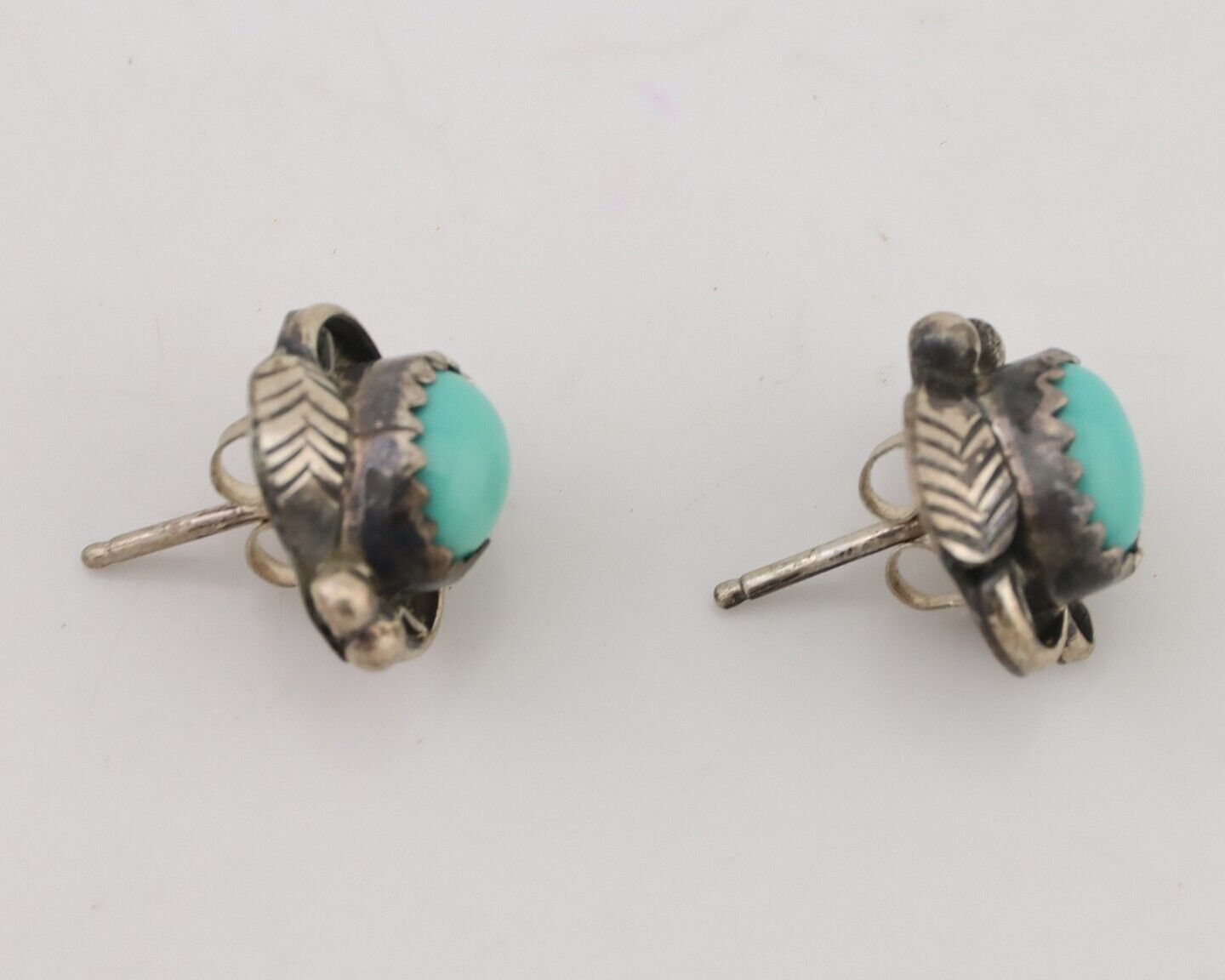 Navajo Handmade Earrings 925 Silver Natural Turquoise Native Artist C.80's