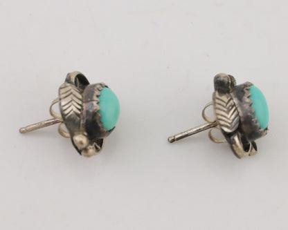 Navajo Handmade Earrings 925 Silver Natural Turquoise Native Artist C.80's