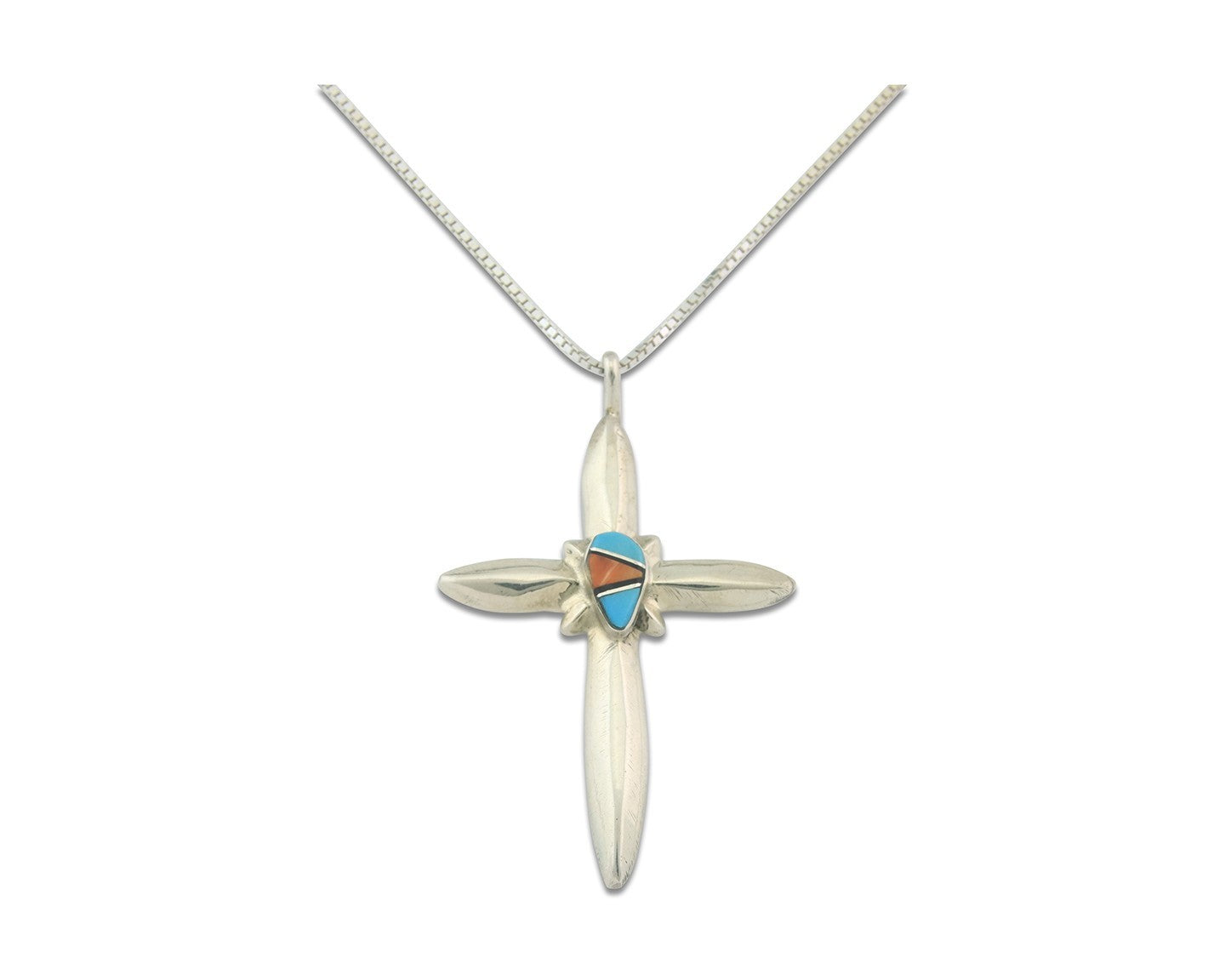 Navajo Cross Necklace Sterling Silver Authentic Natural Gemstones Signed M