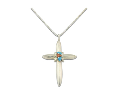 Navajo Cross Necklace Sterling Silver Authentic Natural Gemstones Signed M