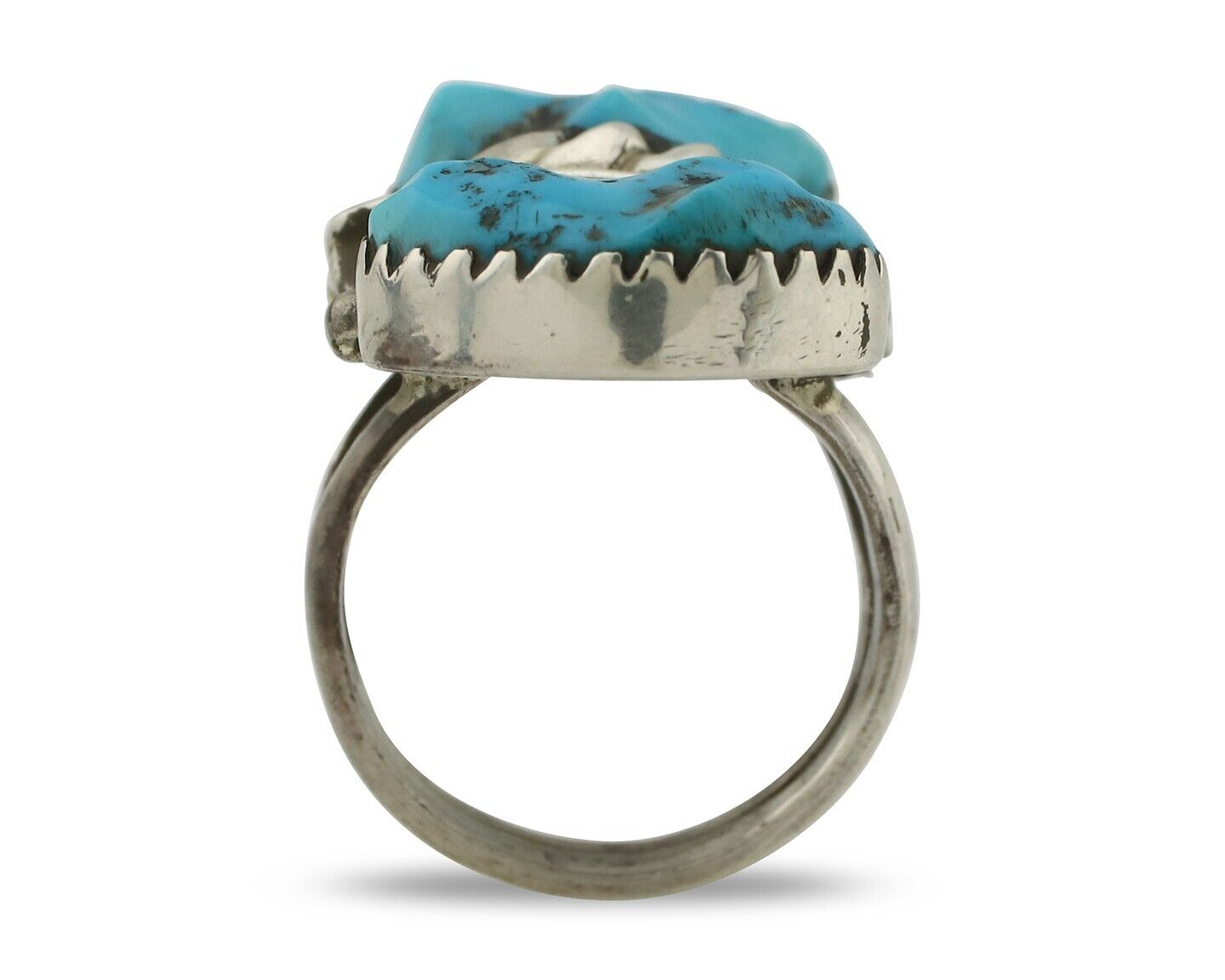 Zuni Ring 925 Silver Sleeping Beauty Turquoise Artist Signed SC C.80's
