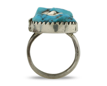 Zuni Ring 925 Silver Sleeping Beauty Turquoise Artist Signed SC C.80's