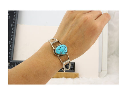 Navajo Bracelet 925 Silver Natural Blue Turquoise Native American Artist C.80s