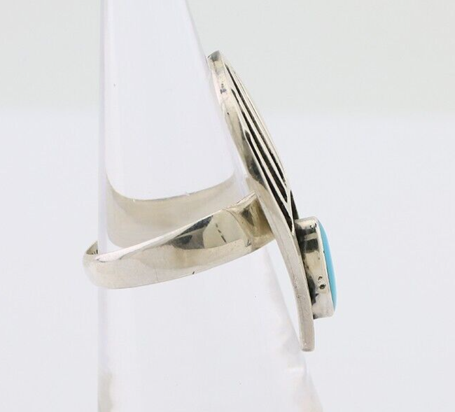 Navajo Badger Paw Ring 925 Silver Turquoise Native American Artist C.80's