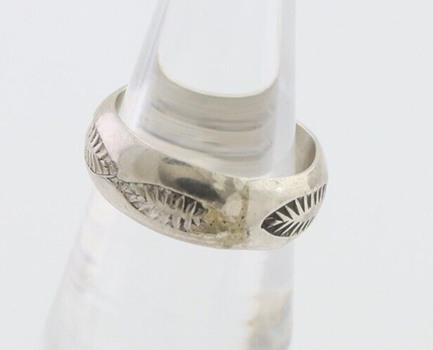 Navajo Hand Stamped Band 925 Silver 6.0 mm Signed Larry Chavez Size 5.25 C.80's