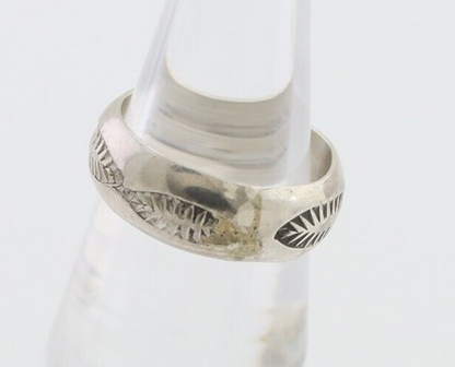 Navajo Hand Stamped Band 925 Silver 6.0 mm Signed Larry Chavez Size 5.25 C.80's