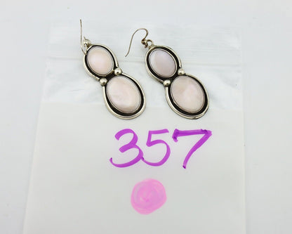 Navajo Handmade Earrings 925 Silver Pink Mussel Native American Artist C.80's