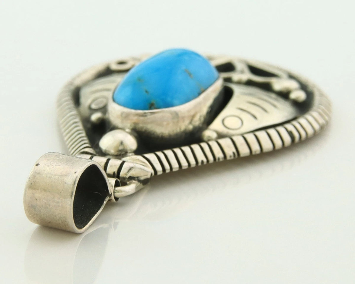 Navajo Pendant 925 Sterling Silver Natural Turquoise Vintage Artist Sign Teepee